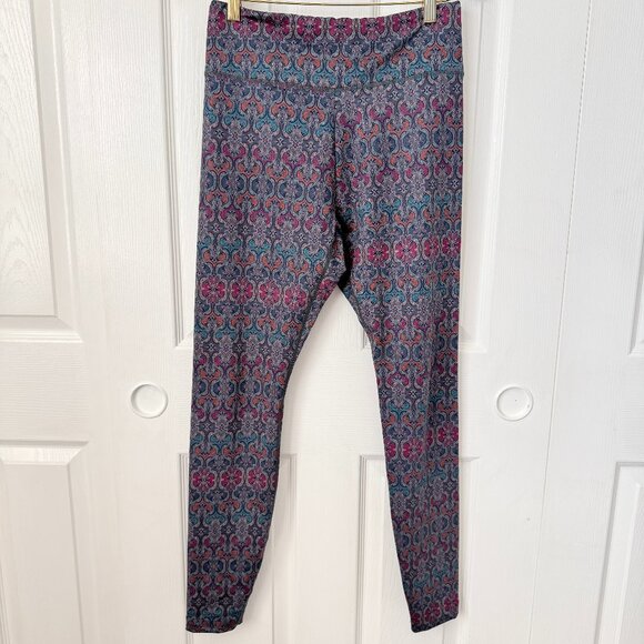 KiraGrace Women's Leggings Purple Blue Damask Print Full Length Medium - Picture 1 of 5